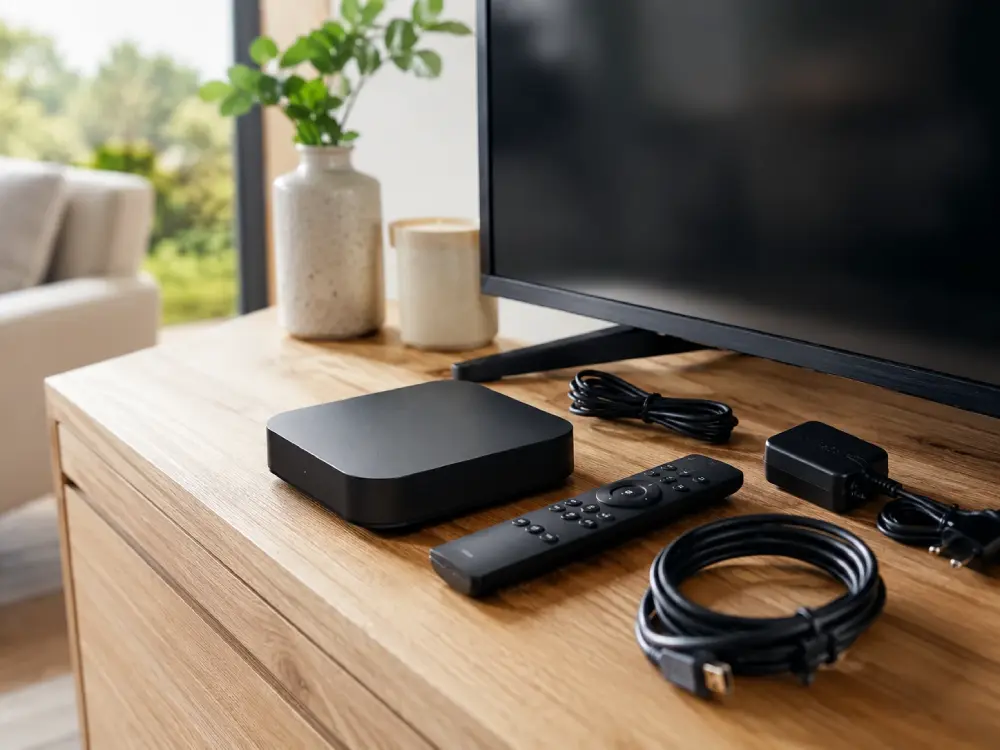TV box e telecomando pronti per l'installazione